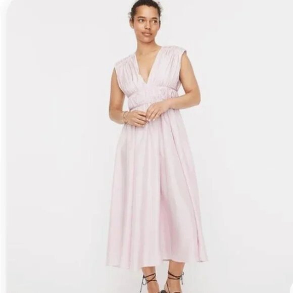 J. Crew Gathered Silk Midi Dress, Pink, Size 12, NWT, Missing Lining - Picture 3 of 10